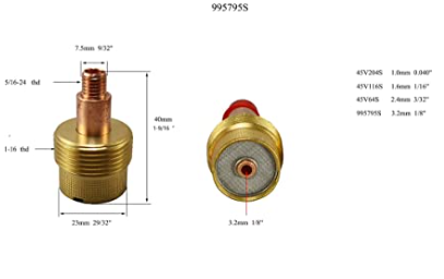 Fire Bird 3.2mm short tig gas lens 45V116S 2pk