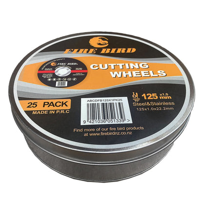 Fire Bird Cutting Disc 25PK metal tin 125 X 1