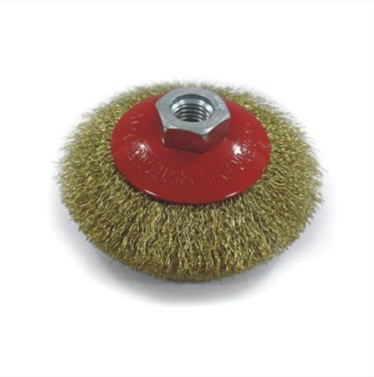 WIRE BRUSH GRINDER CRIMPED CUP BRUSH BEVEL 125MM M14X2 BRASS